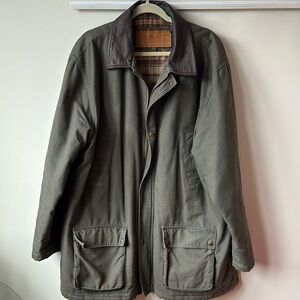 Timberland flannel lined barn chore coat jacket leather collar! Army green